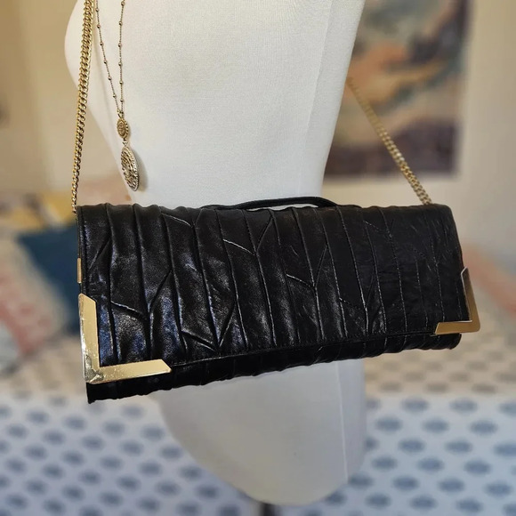 Juicy Couture Black Dressy Formal Wide Leather Ribbed Crossbody Dust Cover - Picture 3 of 15